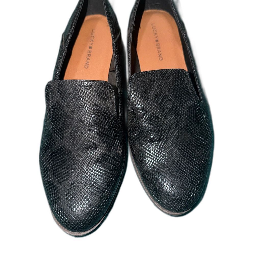 Lucky Brand Black Leather Snakeskin Embossed Loafers Size 7.5 Slip-On